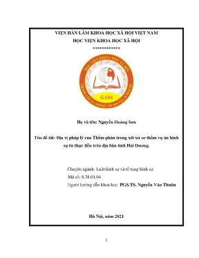 Luận văn địa vị pháp lý của thẩm phán trong xét xử sơ thẩm vụ án hình sự từ thực tiễn trên địa bàn tỉnh hải dương