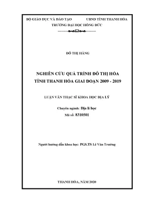 Nghiên cứu quá trình đô thị hóa tỉnh thanh hóa giai đoạn 2009 2019