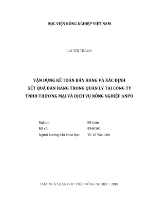 Luận văn vận dụng kế toán bán hàng và xác định kết quả bán hàng trong quản lý tại công ty tnhh thương mại và dịch vụ nông nghiệp anpo