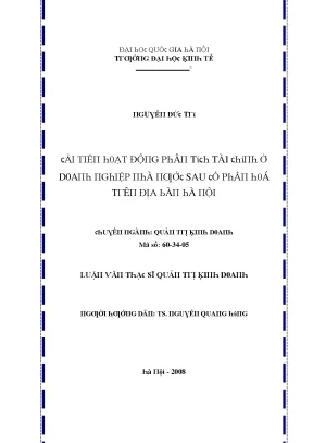 Luận văn cải tiến hoạt động phân tích tài chính ở doanh nghiệp nhà nước sau cổ phần hóa trên địa bàn hà nội