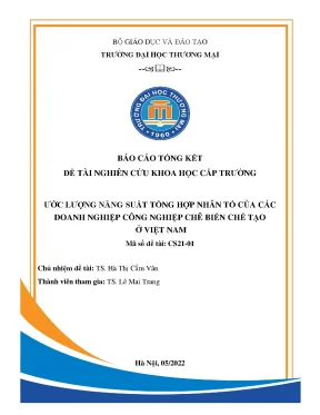 Ước lượng năng suất tổng hợp nhân tố của các doanh nghiệp công nghiệp chế biến chế tạo ở việt nam