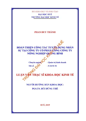 Luận văn hoàn thiện công tác tuyển dụng nhân sự tại công ty cổ phần tổng công ty nông nghiệp quảng bình