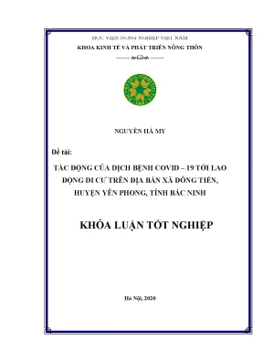 Tác động của dịch bệnh covid 19 tới lao động di cư trên địa bàn xã đông tiến huyện yên phong tỉnh bắc ninh