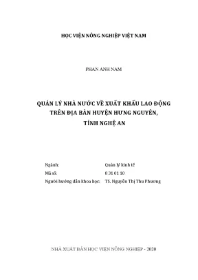 Quản lý nhà nước về xuất khẩu lao động trên địa bàn huyện hưng nguyên tỉnh nghệ an