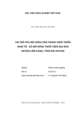 Luận văn vai trò của hội nông dân trong phát triển kinh tế xã hội nông thôn trên địa bàn huyện cẩm giàng tỉnh hải dương