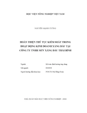 Luận văn hoàn thiện thủ tục kiểm soát trong hoạt động kinh doanh xăng dầu tại công ty tnhh xăng dầu thái bình