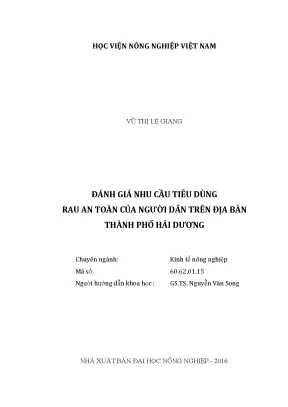 Luận văn đánh giá nhu cầu tiêu dùng rau an toàn của người dân trên địa bàn thành phố hải dương