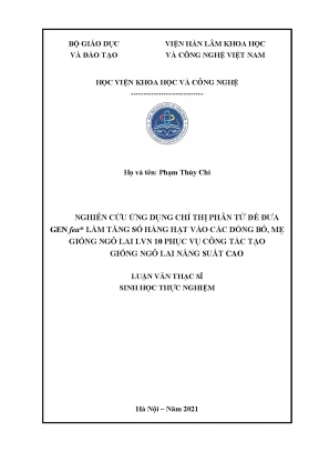 Luận văn nghiên cứu ứng dụng chỉ thị phân tử để đưa gen fea làm tăng số hàng hạt vào các dòng bố mẹ giống ngô lai lvn 10 phục vụ công tác tạo giống ngô lai năng suất cao