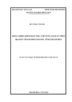 Hoàn thiện kiểm soát thu chi ngân sách xã trên địa bàn thành phố sầm sơn tỉnh thanh hóa