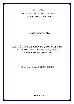 Vai trò của mặt trận tổ quốc việt nam trong hệ thống chính trị quận 7 thành phố hồ chí minh