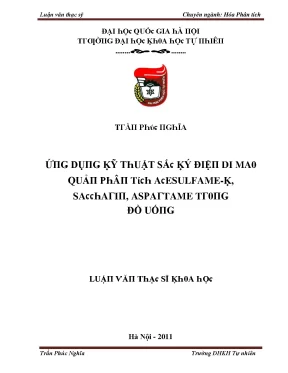 Luận văn thạc sĩ ứng dụng kỹ thuật sắc ký điện di mao quản phân tích acesulfame k saccharin aspartame trong đồ uống vnu lvts08w