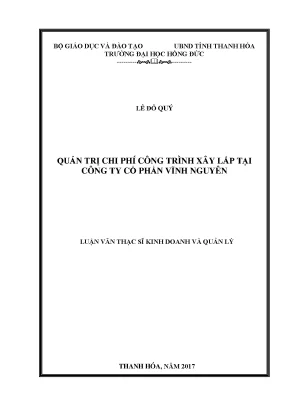 Quản trị chi phí công trình xây lắp tại công ty cổ phần vĩnh nguyên
