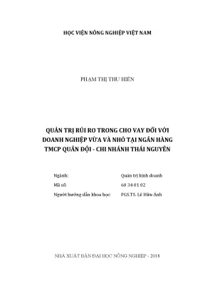 Luận văn quản trị rủi ro trong cho vay đối với doanh nghiệp vừa và nhỏ tại ngân hàng tmcp quân đội chi nhánh thái nguyên