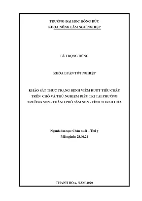Khảo sát thực trạng bệnh viêm ruột tiêu chảy trên chó và thử nghiệm điều trị tại phường trường sơn thành phố sầm sơn tỉnh thanh hóa