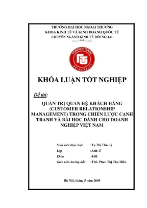Luận văn quản trị quan hệ khách hàng trong chiến lược cạnh tranh và bài học kinh nghiệm cho doanh nghiệp việt nam