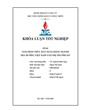 Luận văn giải pháp thúc đẩy xuất khẩu ngành mía đường việt nam vào thị trường eu