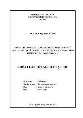 Luận văn đánh giá công tác cấp giấy chứng nhận quyền sử dụng đất ở tại xã quang lịch huyện kiến xương tỉnh thái bình giai đoạn 2011 2013