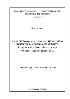 Tăng cường quản lý vốn đầu tư xây dựng cơ bản tại ban quản lý dự án đầu tư xây dựng các công trình dân dụng và công nghiệp thanh hóa