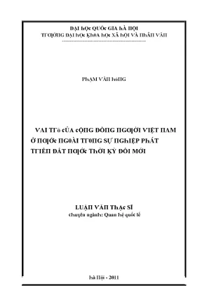Luận văn thạc sĩ vai trò của cộng đồng người việt nam ở nước ngoài trong sự nghiệp phát triển đất nước thời kỳ đổi mới