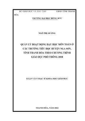 Quản lý hoạt động dạy học môn toán ở các trường tiểu học huyện nga sơn tỉnh thanh hóa theo chương trình giáo dục phổ thông 2018
