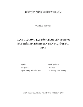 Luận văn đánh giá công tác đấu giá quyền sử dụng đất trên địa bàn huyện tiên du tỉnh bắc ninh