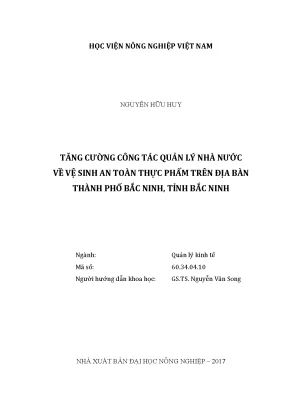 Luận văn tăng cường công tác quản lý nhà nước về vệ sinh an toàn thực phẩm trên địa bàn thành phố bắc ninh tỉnh bắc ninh