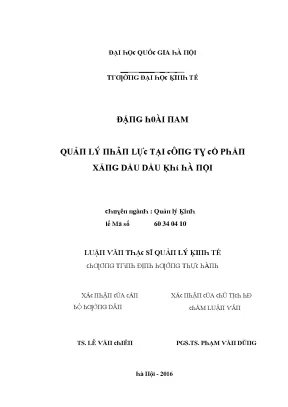 Luận văn quản lý nhân lực tại công ty cổ phần xăng dầu dầu khí hà nội