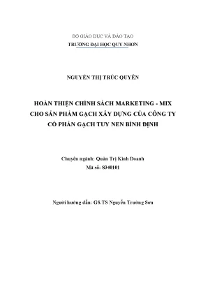 Luận văn hoàn thiện chính sách marketing mix cho sản phẩm gạch xây dựng của công ty cổ phần gạch tuy nen bình định