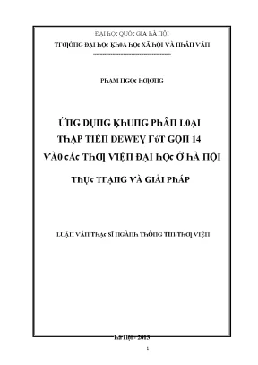Luận văn thạc sĩ ứng dụng khung phân loại thập tiến dewey rút gọn 14 vào các thư viện đại học ở hà nội thực trạng và giải pháp