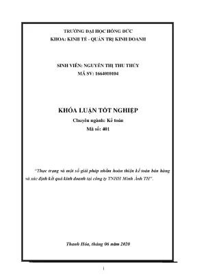 Thực trạng và một số giải pháp nhằm hoàn thiện kế toán bán hàng và xác định kết quả kinh doanh tại công ty tnhh minh ánh th