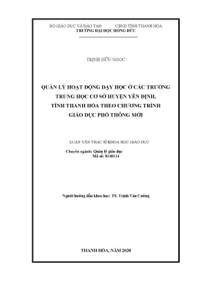 Quản lý hoạt động dạy học ở các trƣờng trung học cơ sở huyện yên định tỉnh thanh hóa theo chương trình giáo dục phổ thông mới
