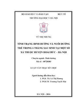 Luận văn tình trạng dinh dưỡng và nuôi dưỡng trẻ trong 6 tháng sau sinh tại một số xã thuộc huyện hoài đức hà nội