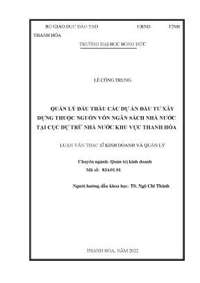 Quản lý đấu thầu các dự án đầu tư xây dựng thuộc nguồn vốn ngân sách nhà nước tại cục dự trữ nhà nước khu vực thanh hóa