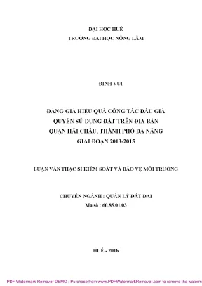 Luận văn đánh giá hiệu quả công tác đấu giá quyền sử dụng đất tại quận hải châu thành phố đà nẵng giai đoạn 2013 2015