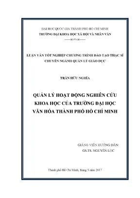 Quản lý hoạt động nghiên cứu khoa học của trường đại học văn hóa tp hồ chí minh