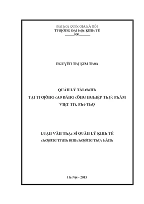 Luận văn quản lý tài chính tại trường cao đẳng công nghiệp thực phẩm việt trì phú thọ