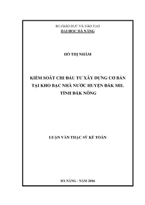 Luận văn kiểm soát chi đầu tư xây dựng cơ bản tại kho bạc nhà nước huyện đăk mil tỉnh đăk nông