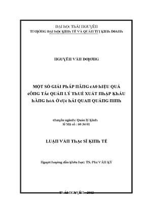 Luận văn một số giải pháp nâng cao hiệu quả công tác quản lý thuế xuất nhập khẩu hàng hóa ở cục hải quan quảng ninh
