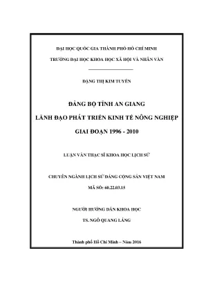Đảng bộ tỉnh an giang lãnh đạo phát triển kinh tế nông nghiệp giai đoạn 1996 2010