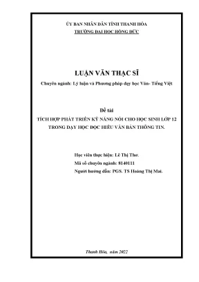 Tích hợp phát triển kỹ năng nói cho học sinh lớp 12 trong dạy học đọc hiểu văn bản thông tin