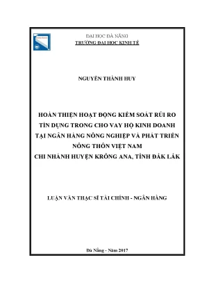 Luận văn hoàn thiện hoạt động kiểm soát rủi ro tín dụng trong cho vay hộ kinh doanh tại ngân hàng nnptnt việt nam chi nhánh huyện krông ana tỉnh đăk lắk