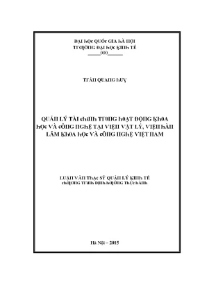 Luận văn quản lý tài chính trong hoạt động khoa học và công nghệ tại viện vật lý viện hàn lâm khoa học và công nghệ việt nam