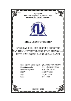 Luận văn nâng cao hiệu quả tổ chức công tác văn thư lưu trữ tại công ty cổ phần quản lý và kinh doanh bất động sản hà nội
