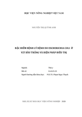 Luận văn đặc điểm bệnh lý bệnh do escherichia coli ở vịt bầu trắng và biện pháp điều trị