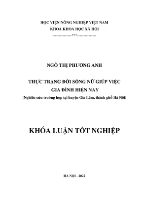 Thực trạng đời sống nữ giúp việc gia đình hiện nay nghiên cứu trường hợp tại huyện gia lâm thành phố hà nội