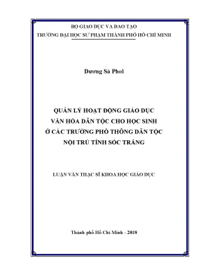 Luận văn quản lý hoạt động giáo dục văn hóa dân tộc cho học sinh ở các trường phổ thông dân tộc nội trú tỉnh sóc trăng