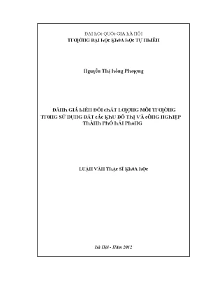 Luận văn thạc sĩ đánh giá biến đổi chất lượng môi trường trong sử dụng đất các khu đô thị và công nghiệp thành phố hải phòng vnu lvts004