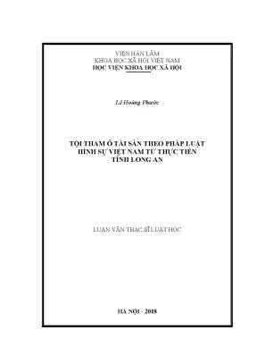 Tội tham ô tài sản theo pháp luật hình sự việt nam từ thực tiễn tỉnh long an