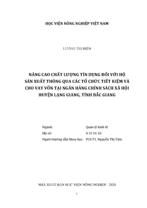 Nâng cao chất lượng tín dụng đối với hộ sản xuất thông qua các tổ chức tiết kiệm và cho vay vốn tại ngân hàng chính sách xã hội huyện lạng giang tỉnh bắc giang