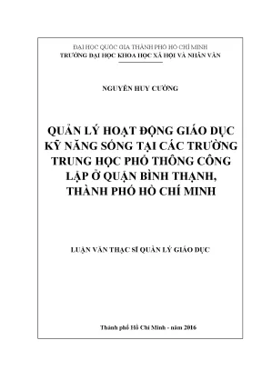 Quản lý hoạt động giáo dục kỹ năng sống tại các trường trung học phổ thông công lập ở quận bình thạnh thành phố hồ chí minh luận vănthạc sĩ 60 14 05